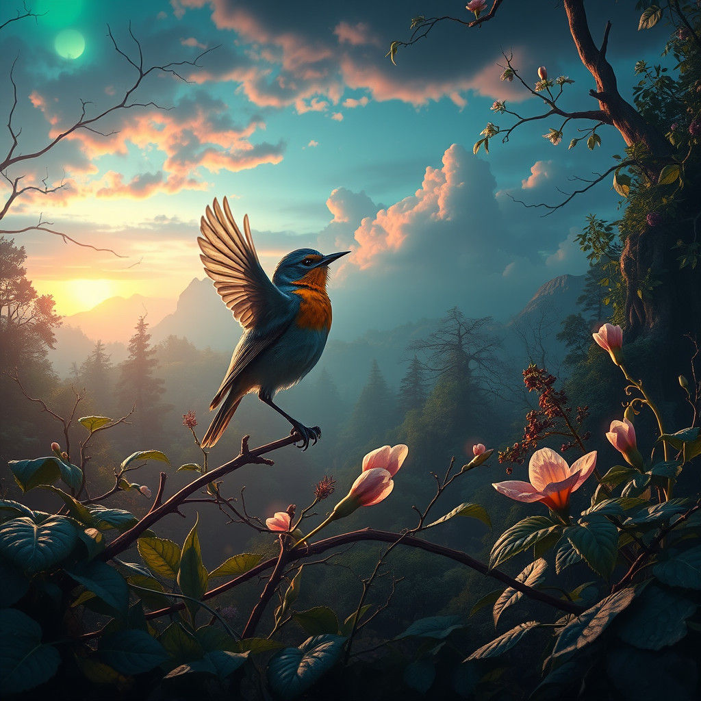 Mystical Forest Bird: A Fantasy Matte Painting