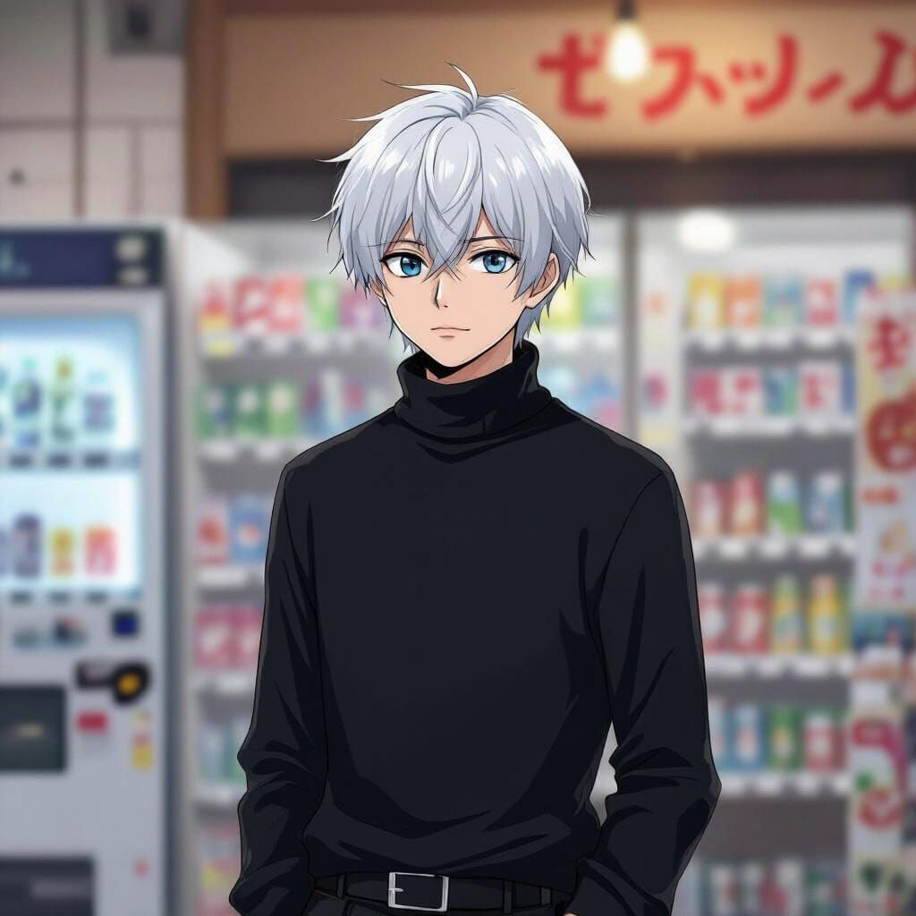 Manga Man with White Hair in Anime Style