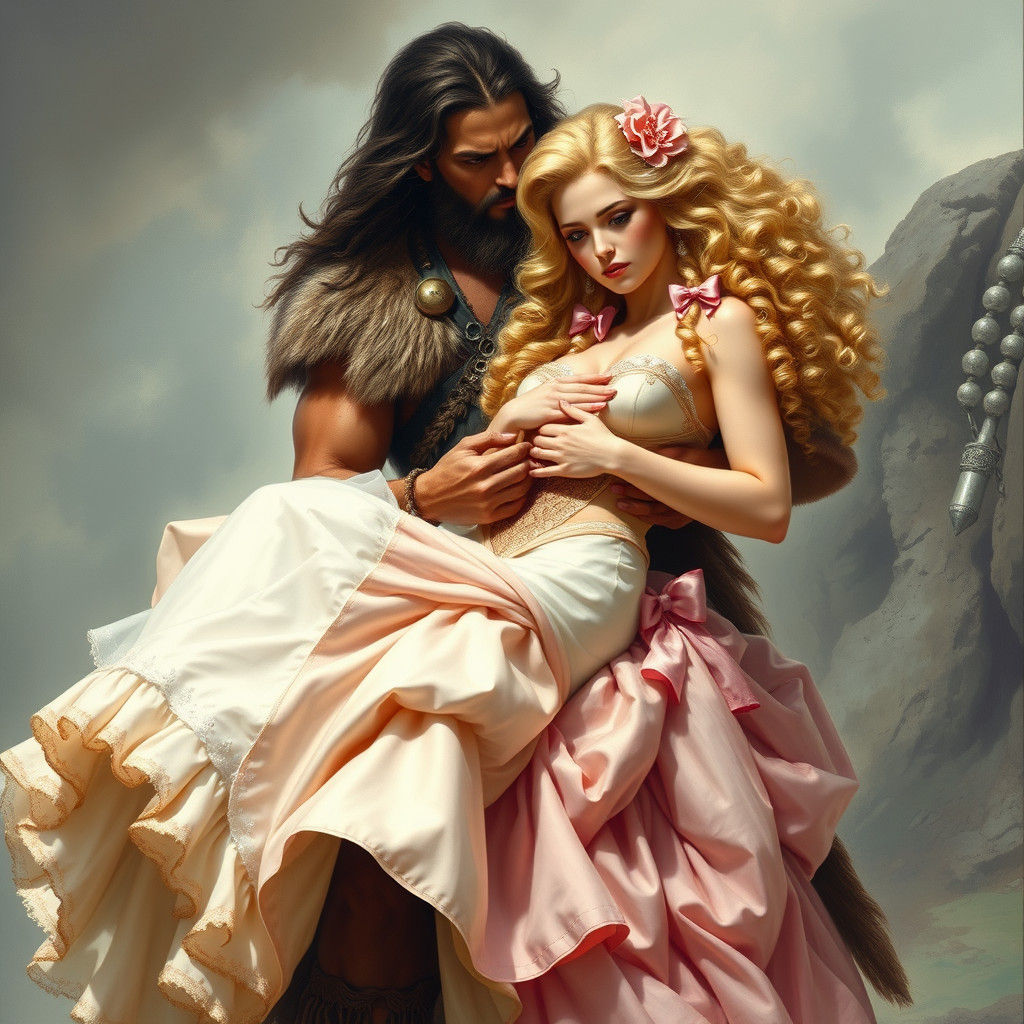 Barbarian King Captures Princess, Epic Fantasy Art
