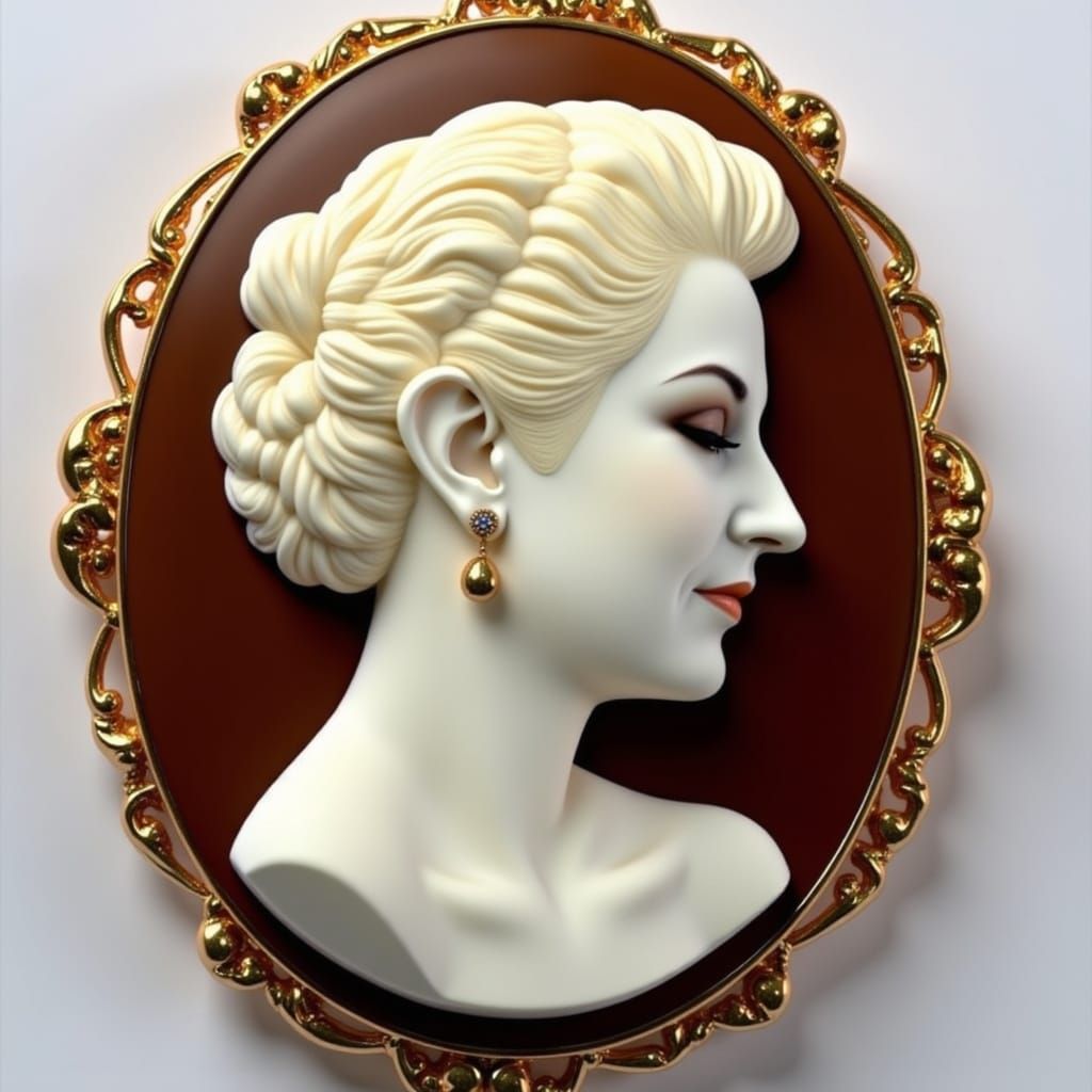 Victorian Style Cameo Brooch of Beautiful Woman