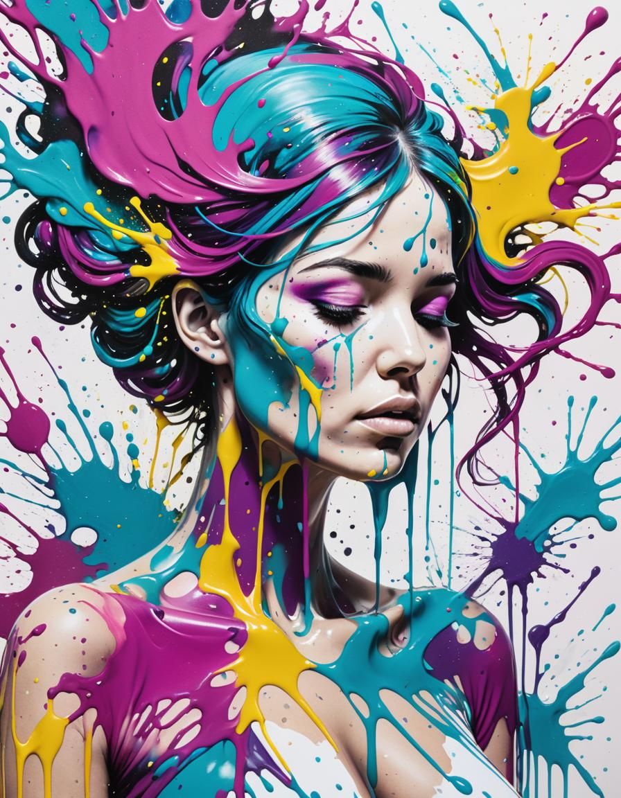 Ink Splatter Artwork: Pregnant Woman in Abstract Expressioni...