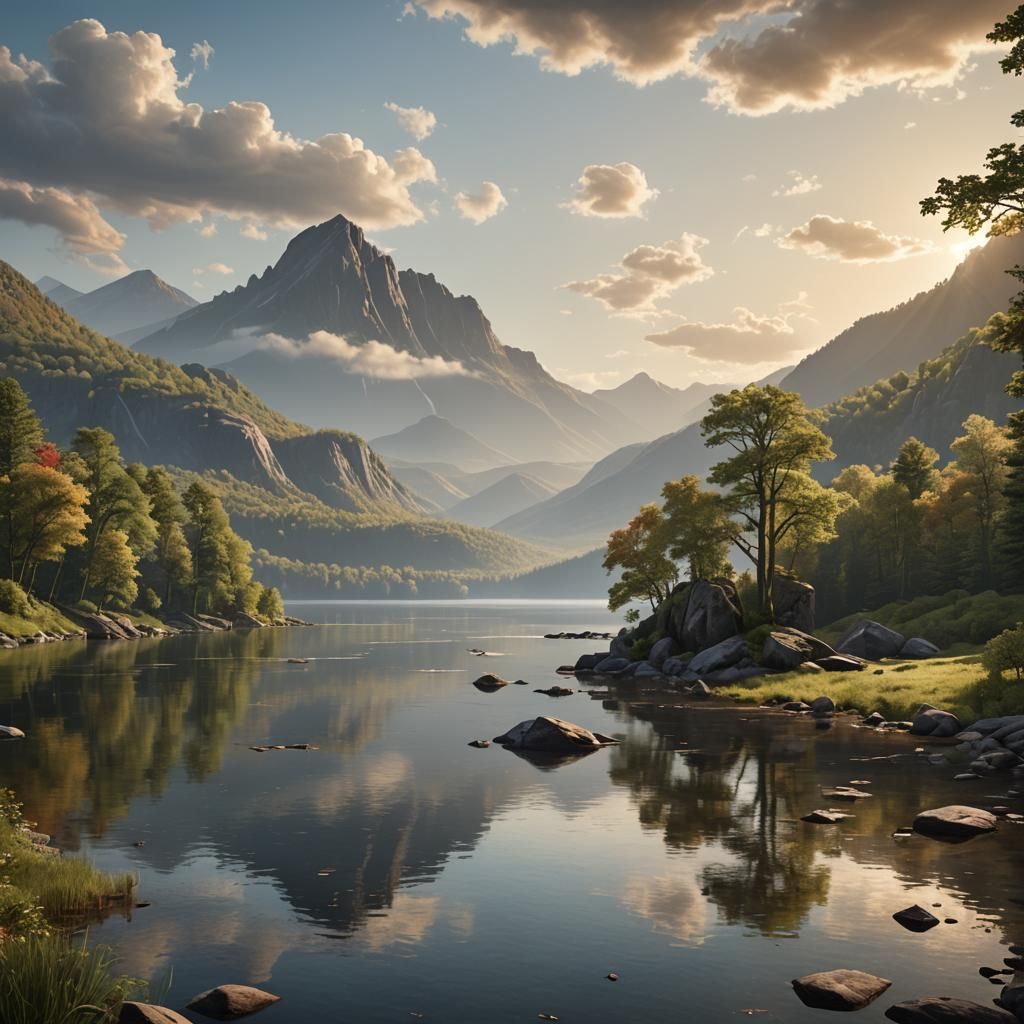 Lush 8K Mountain Vista in Hudson River School Style