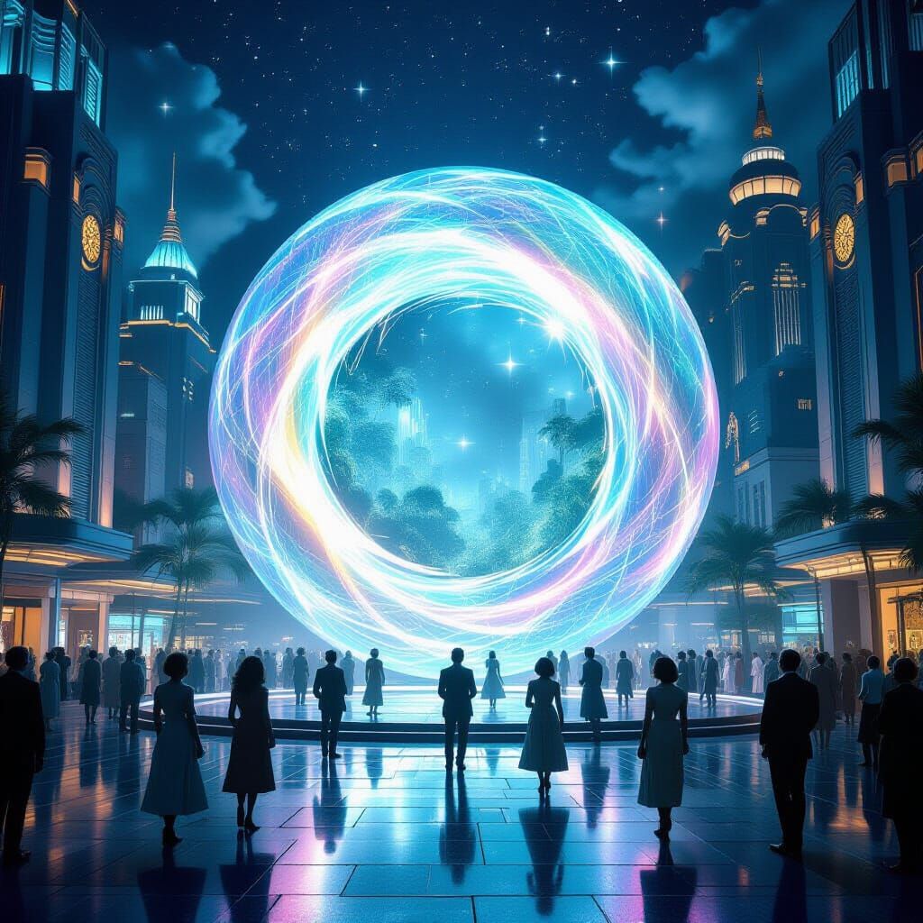 Retro-Futuristic Portal to Bioluminescent Jungle