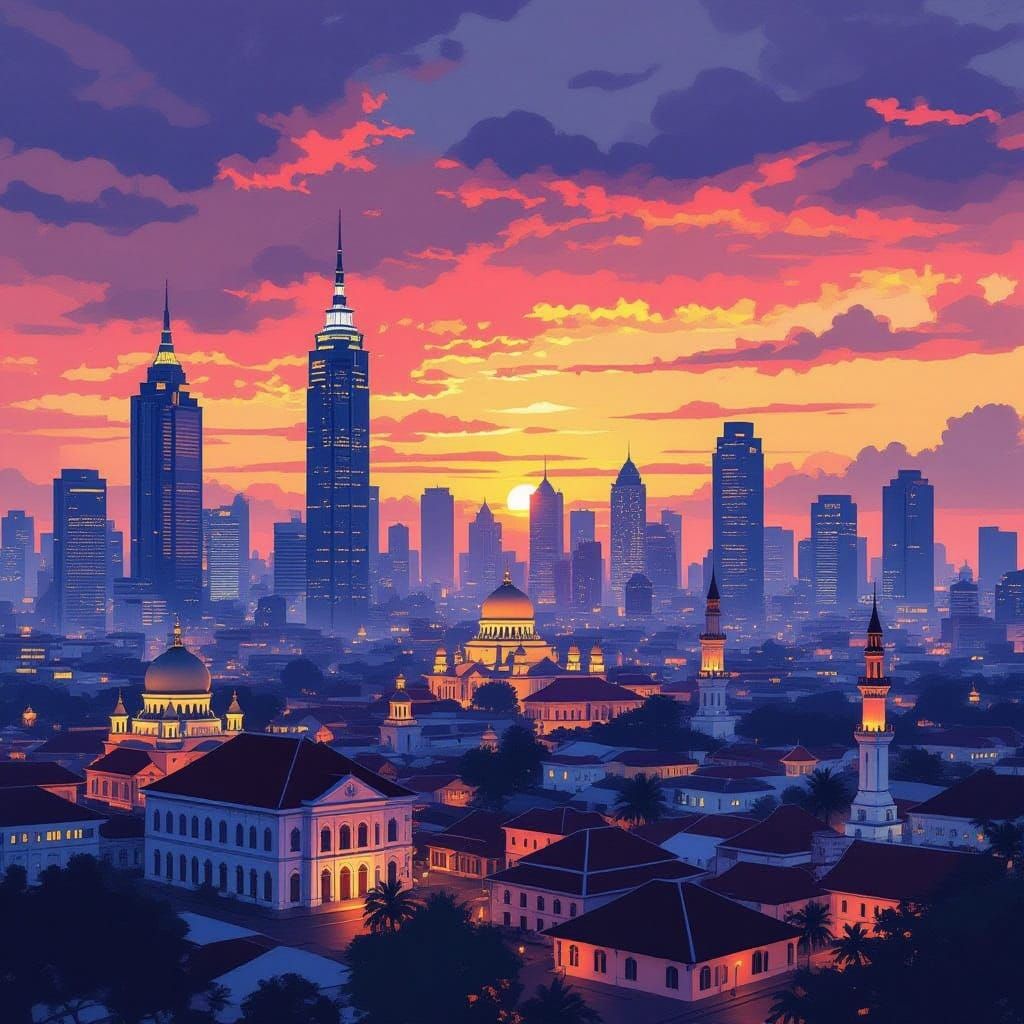 Jakarta Cityscape in Vibrant Dusk Colors