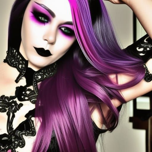 Ethereal gothic young lady with long beautiful vibrant magenta pink hair& Beautiful purple eyes& magenta pink eyeshadow ...