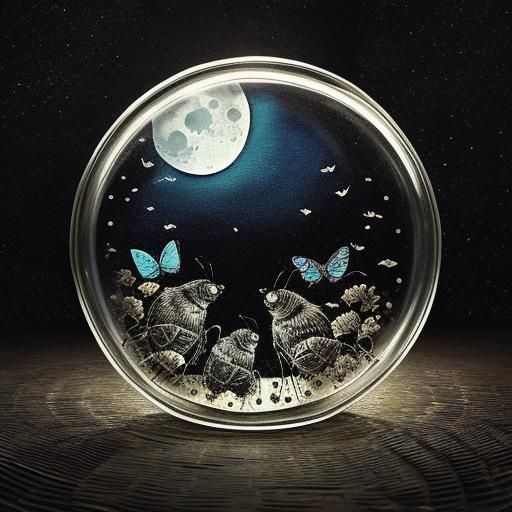 Insects Serenade Moon Inside Glass Bottle