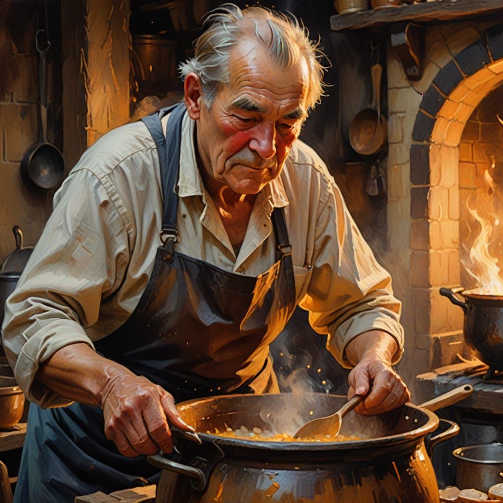 Warm Golden Light on a Kindly Old Cook's Face