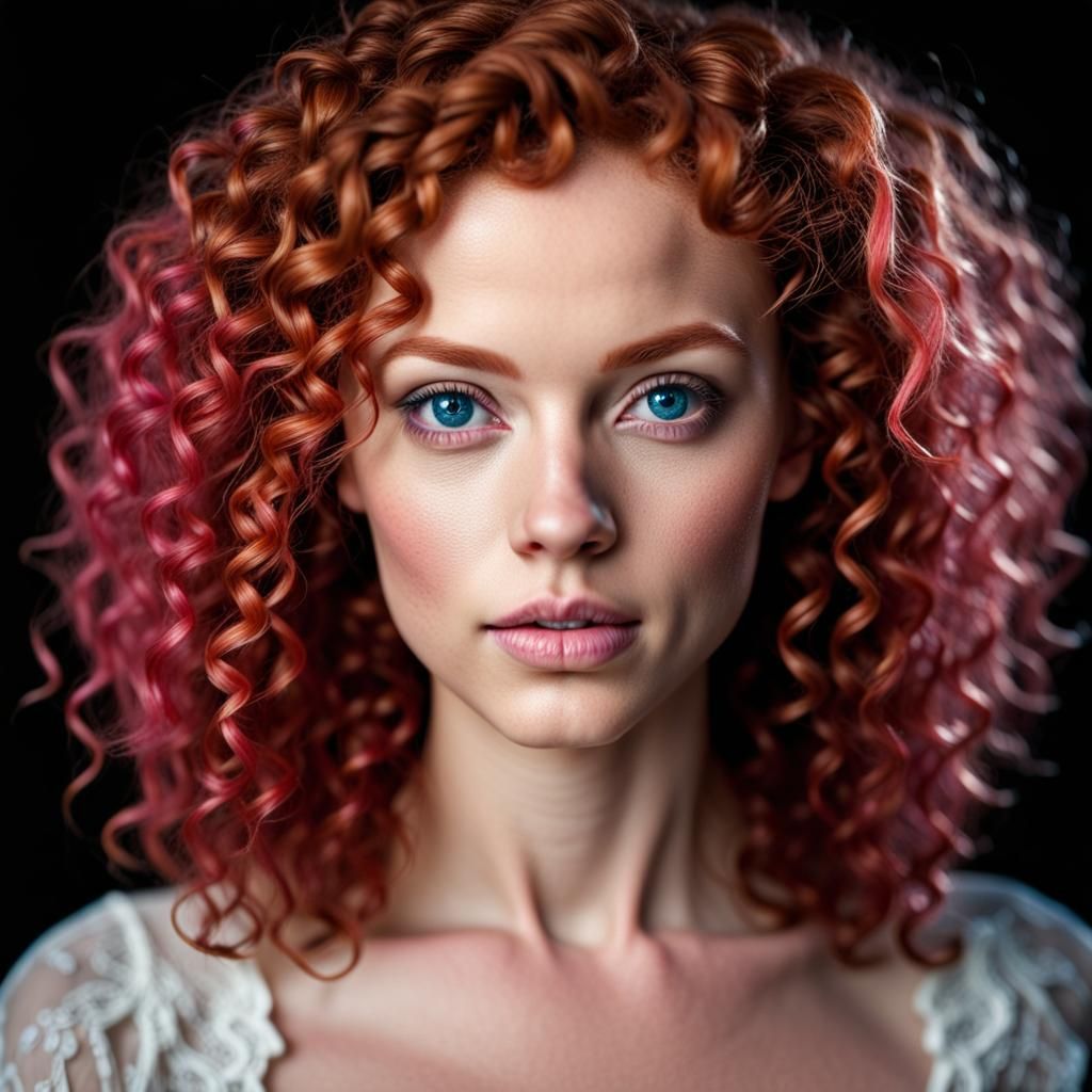 Beautiful Woman with Red Curls: Hyperrealistic Portrait