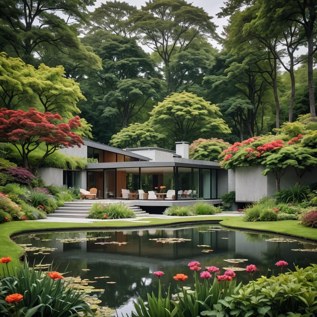 Luxury Home in Lush Garden: Modern Architecture