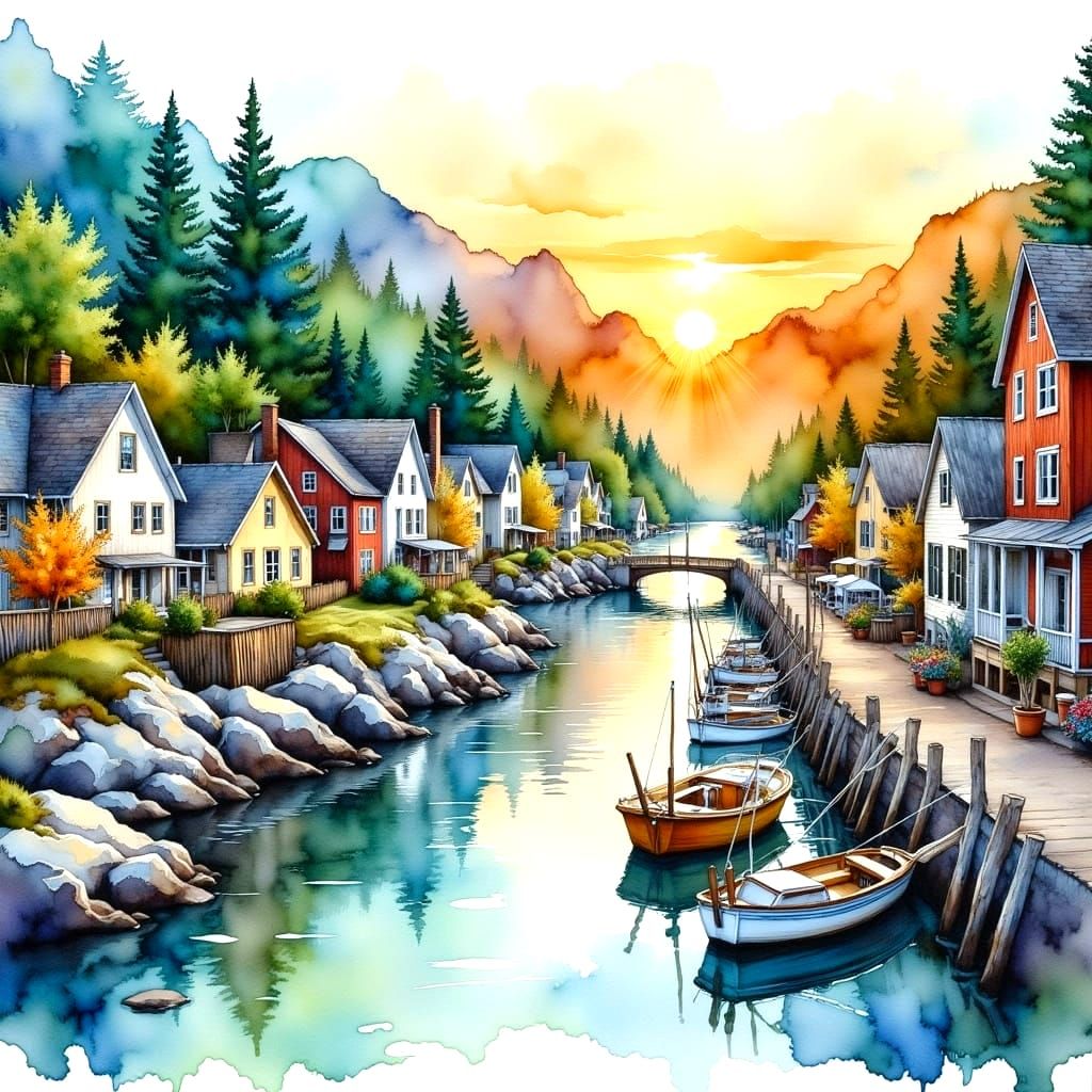 Vibrant Acadia National Park in Whimsical Watercolour