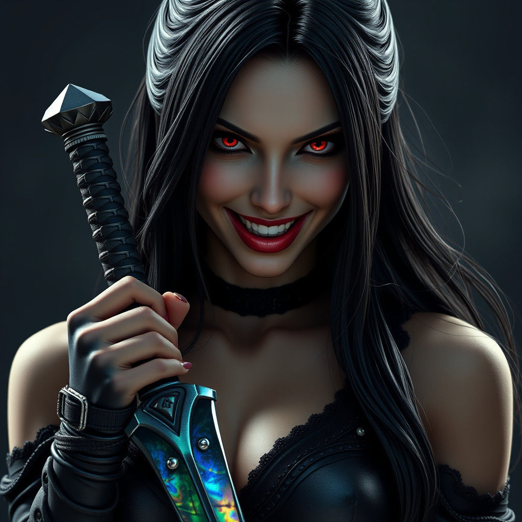Seductive Vampire Woman with Gothic Armor