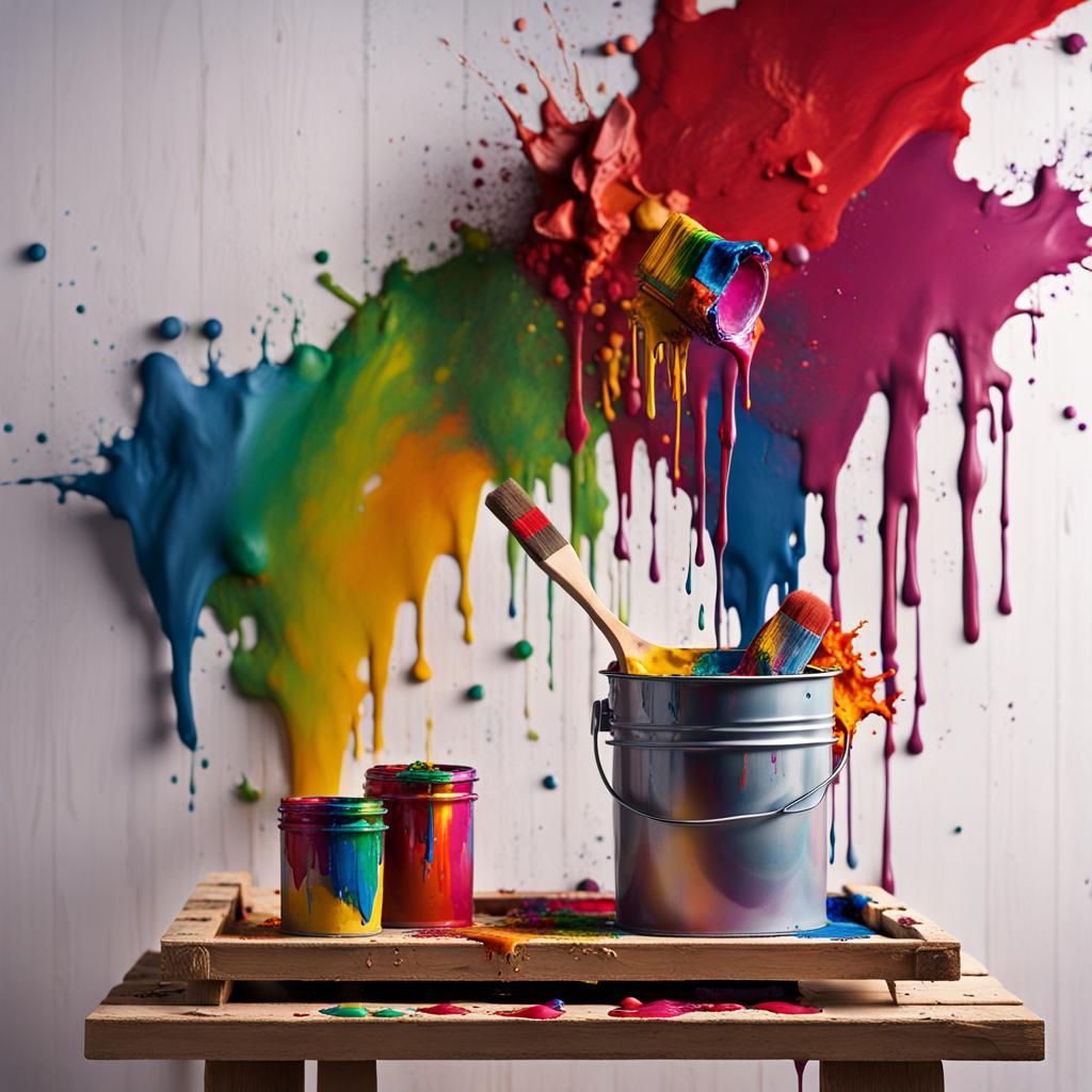 Iridescent Paint Explosion on Palette: Detailed Digital Art