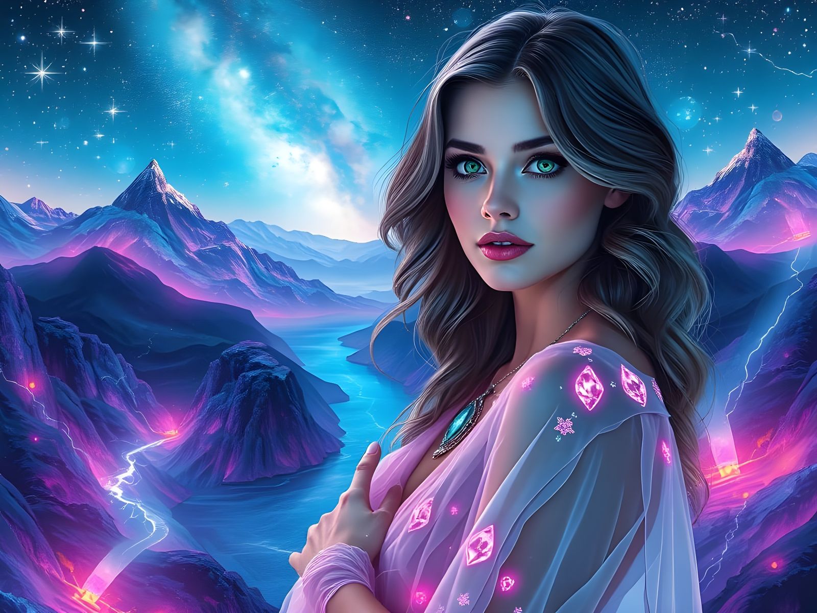 Celestial Goddess Emanates Radiant Light