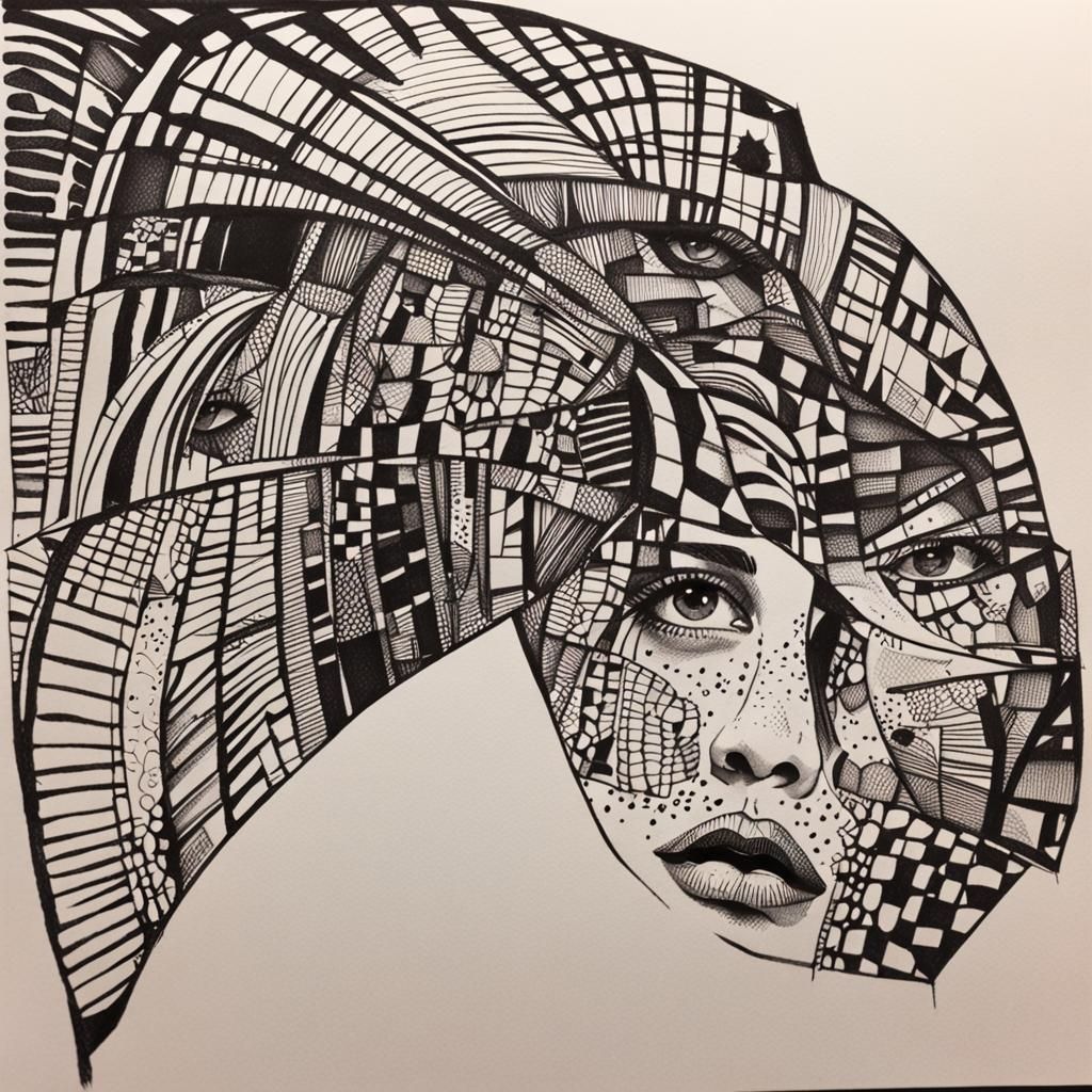 Abstract Pen and Ink Face Drawing