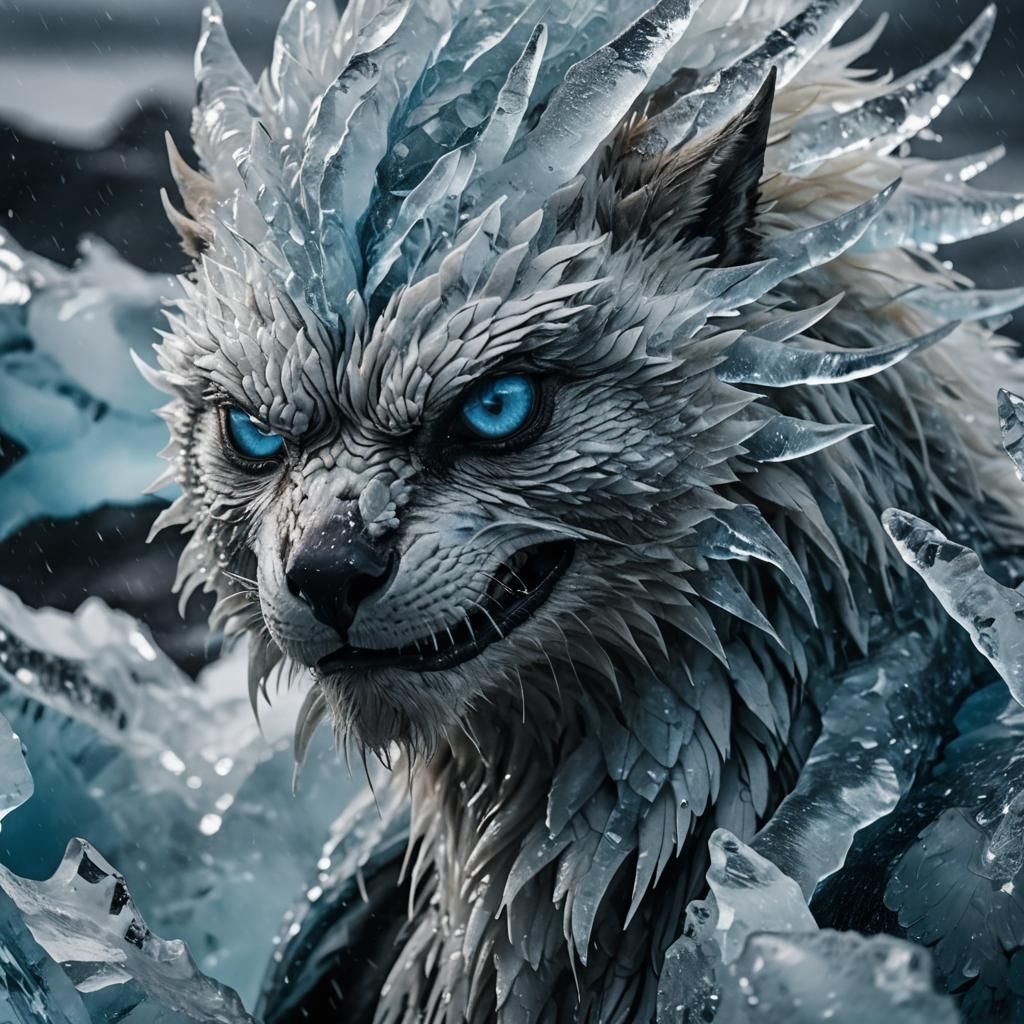 Ice Phoenix Portrait with Molten Veins