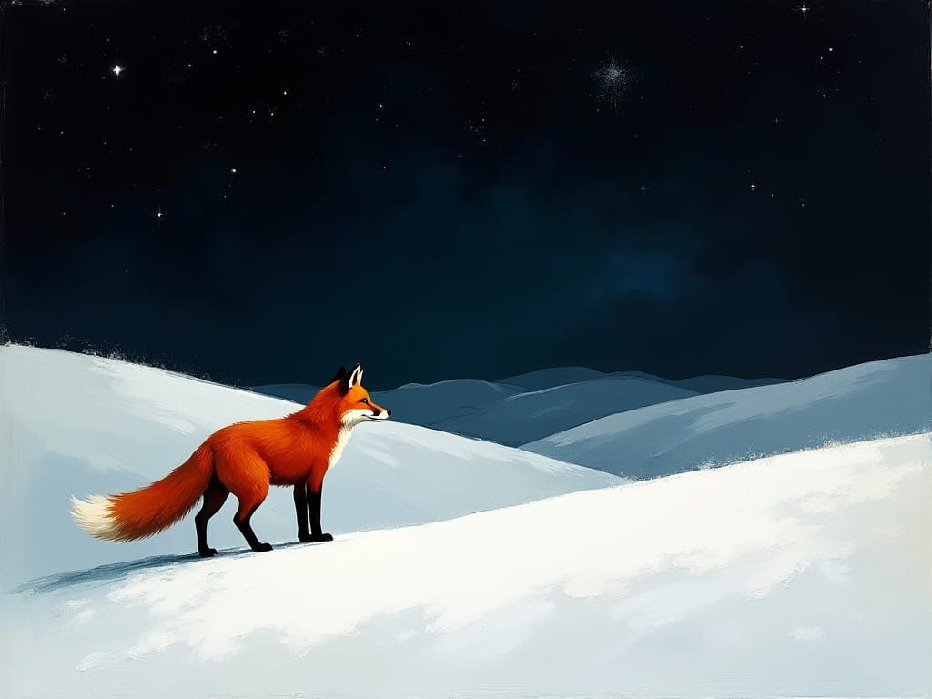 Winter Wonderland with Rustic Red Fox in Snowy Landscape