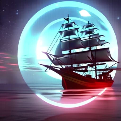 Flying Pirate Ship Soaring Through Portal in 4K