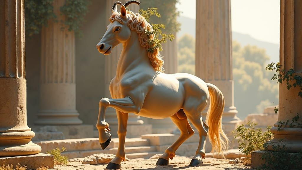 Centaur Statue in Greek Temple, Alma-Tadema Style