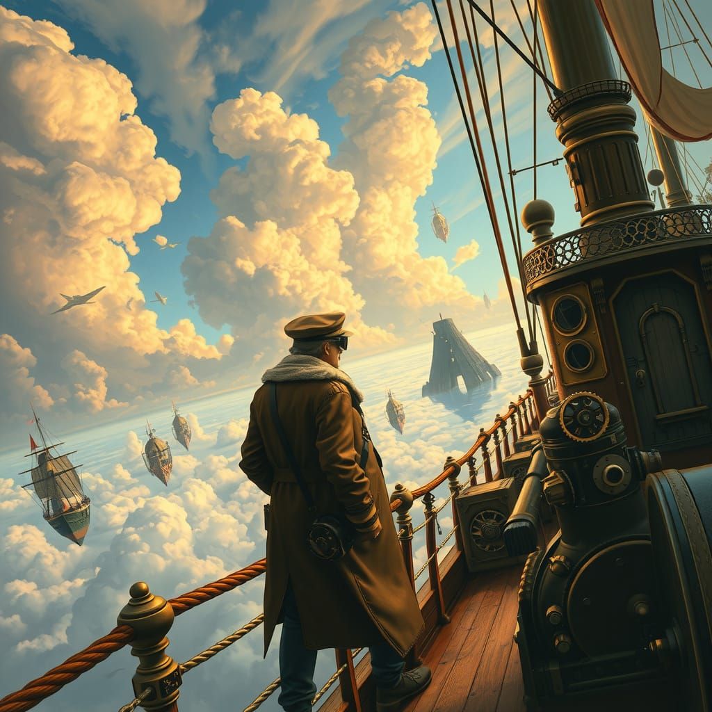 Steampunk Airship Captain Soaring Through the Sky