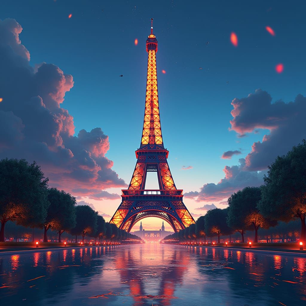 pointillism eiffel tower