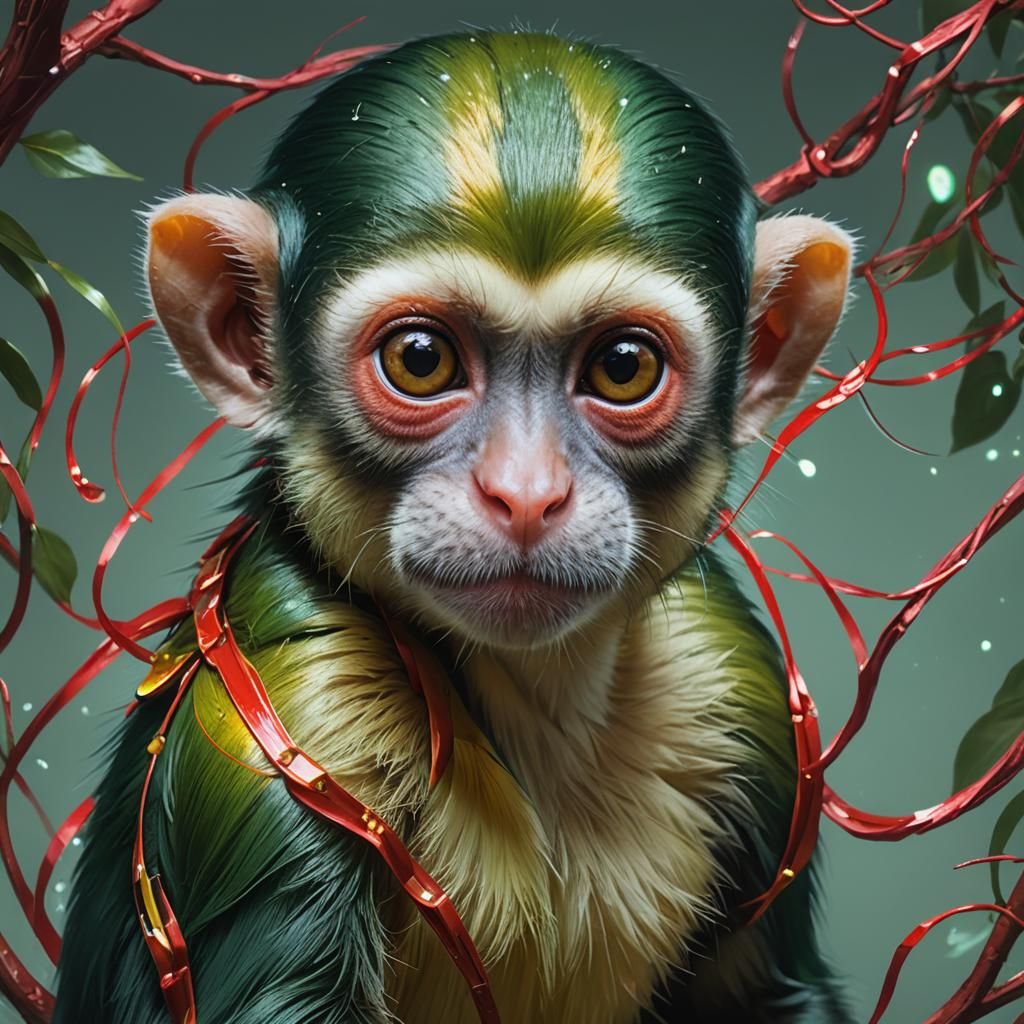 Bioluminescent Squirrel Monkey Portrait in Digital Art Style