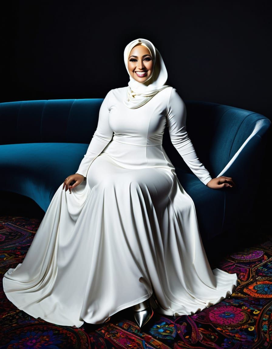 Psychedelic Hijabi Woman in Metallic Dress