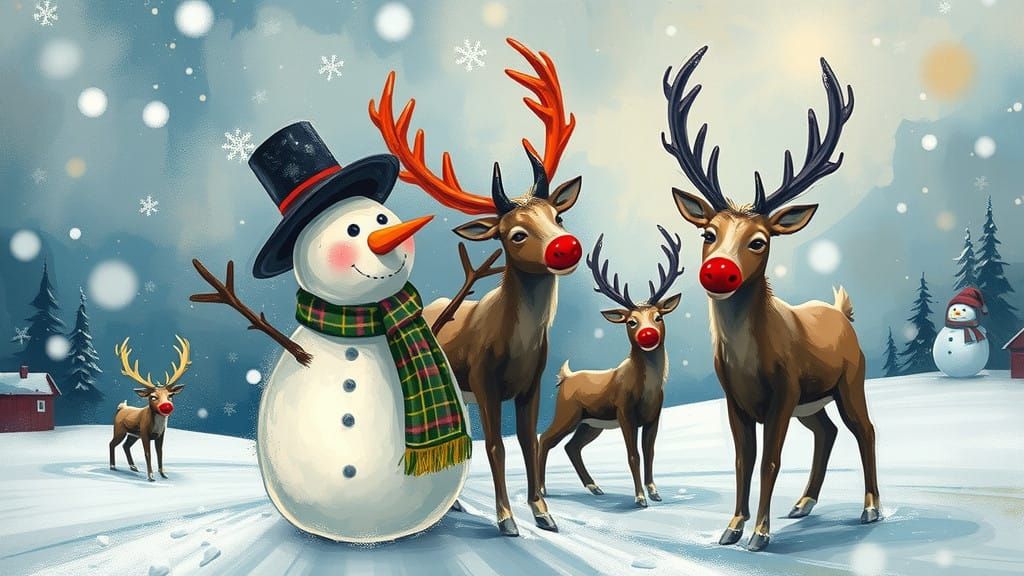 Whimsical Christmas Snowman and Majestic Red Noses