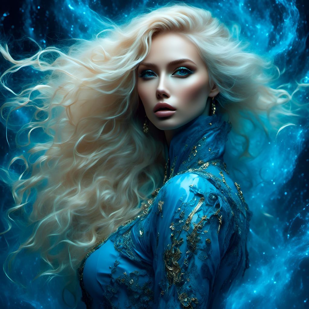 Flirty Blue Woman Portrait with Basketball Background