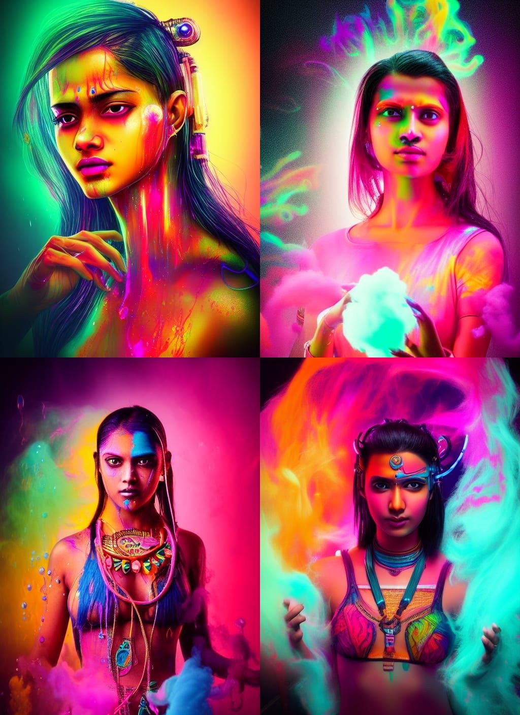Cyberpunk Indian Alt Girl Portrait in Neon Splatter