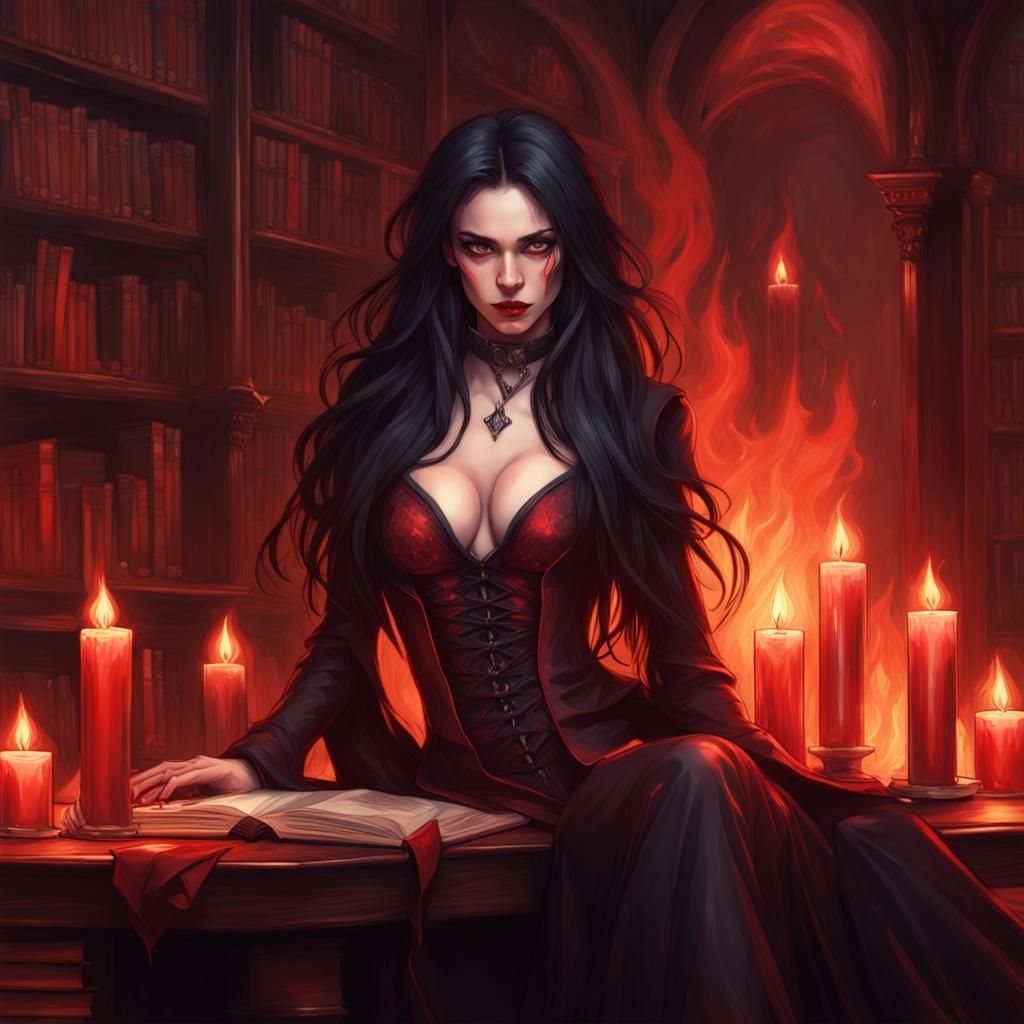 Gothic Vampire Portrait with Candles, Digital Art