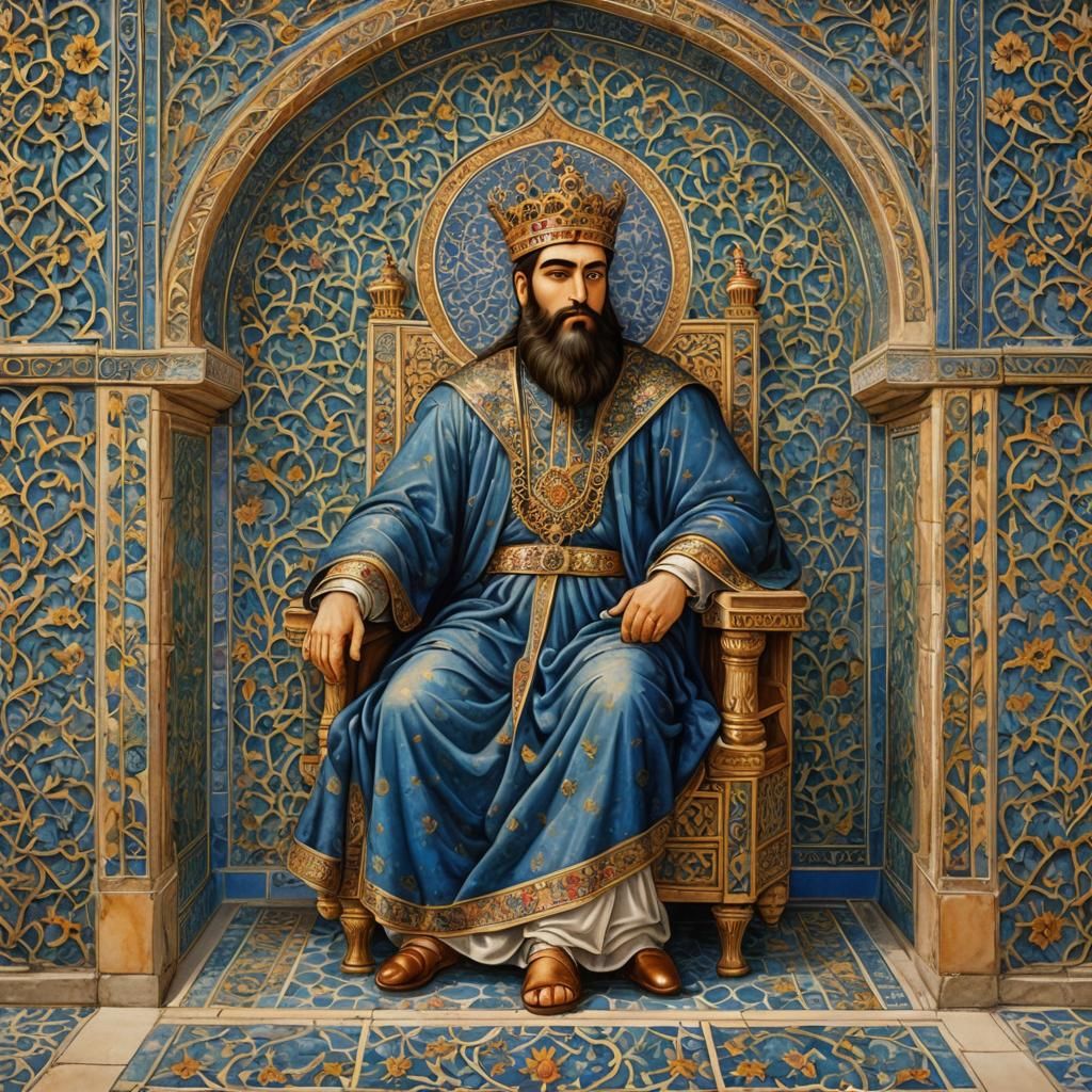 Majestic Persian King in Ancient Miniature Style