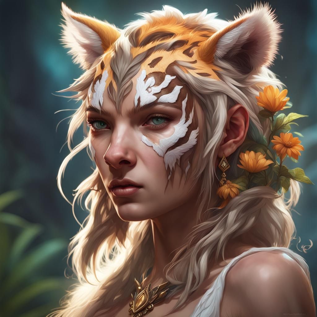 Fairy Sabertooth Tiger Portrait in Hyperdetailed Style