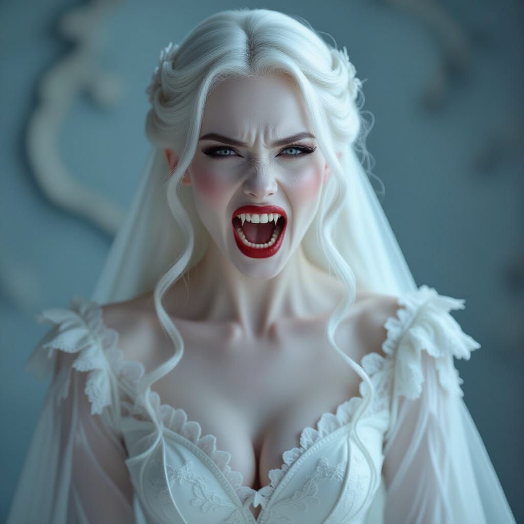 Gothic Vampire Woman Screaming in Elegant Gown
