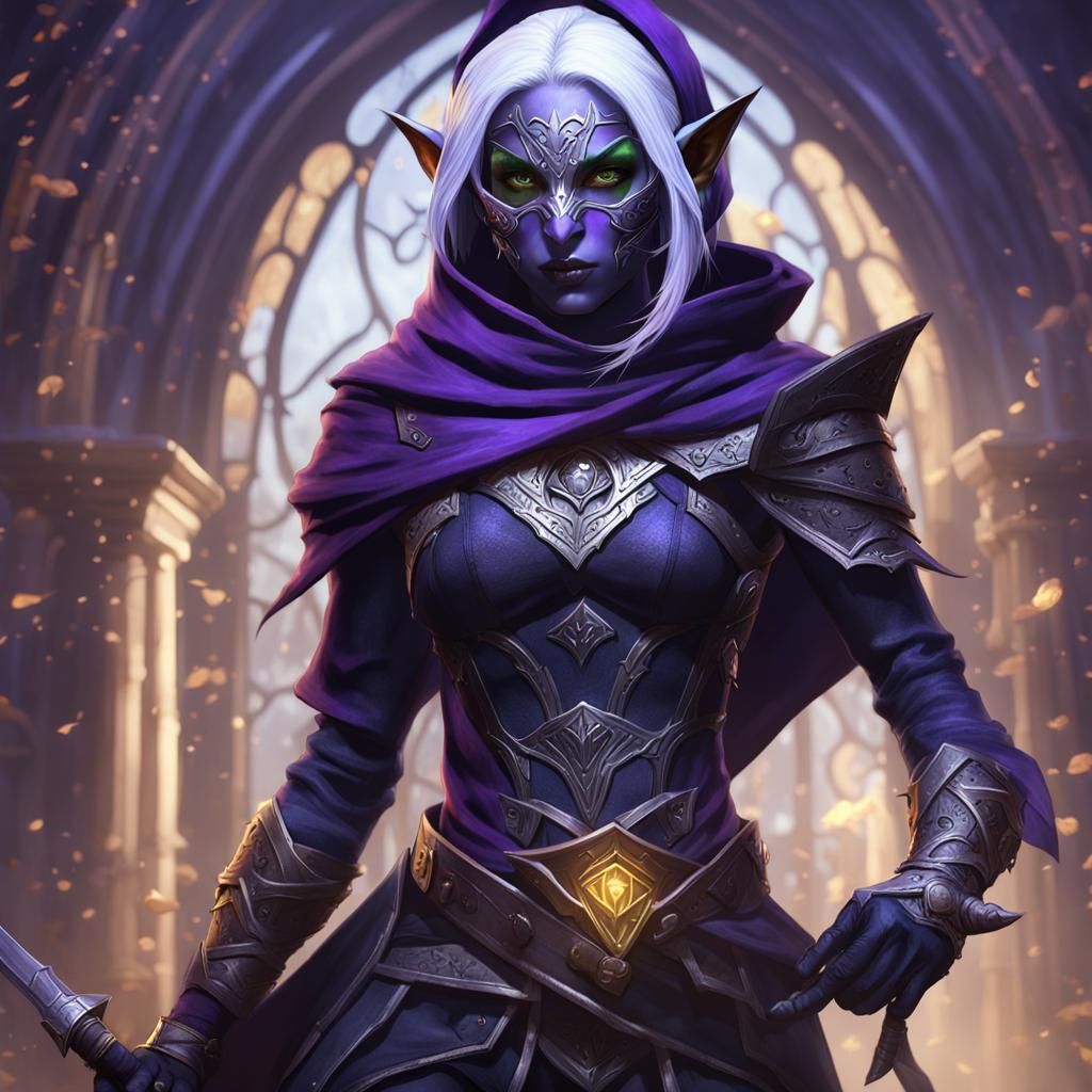 Drow Elf Assassin Portrait in Dark Fantasy Style