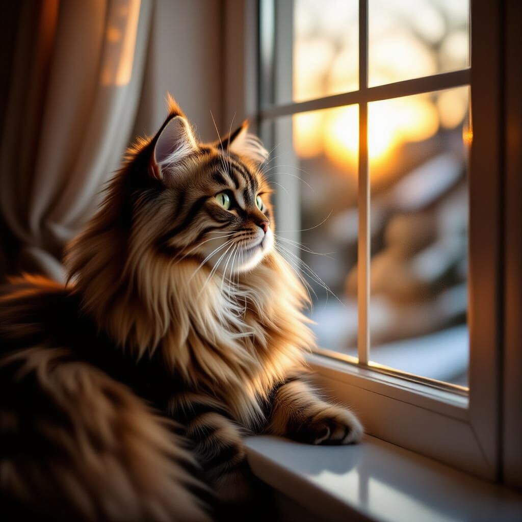 Hyperealistic British Longhair Cat Beside Cozy Window