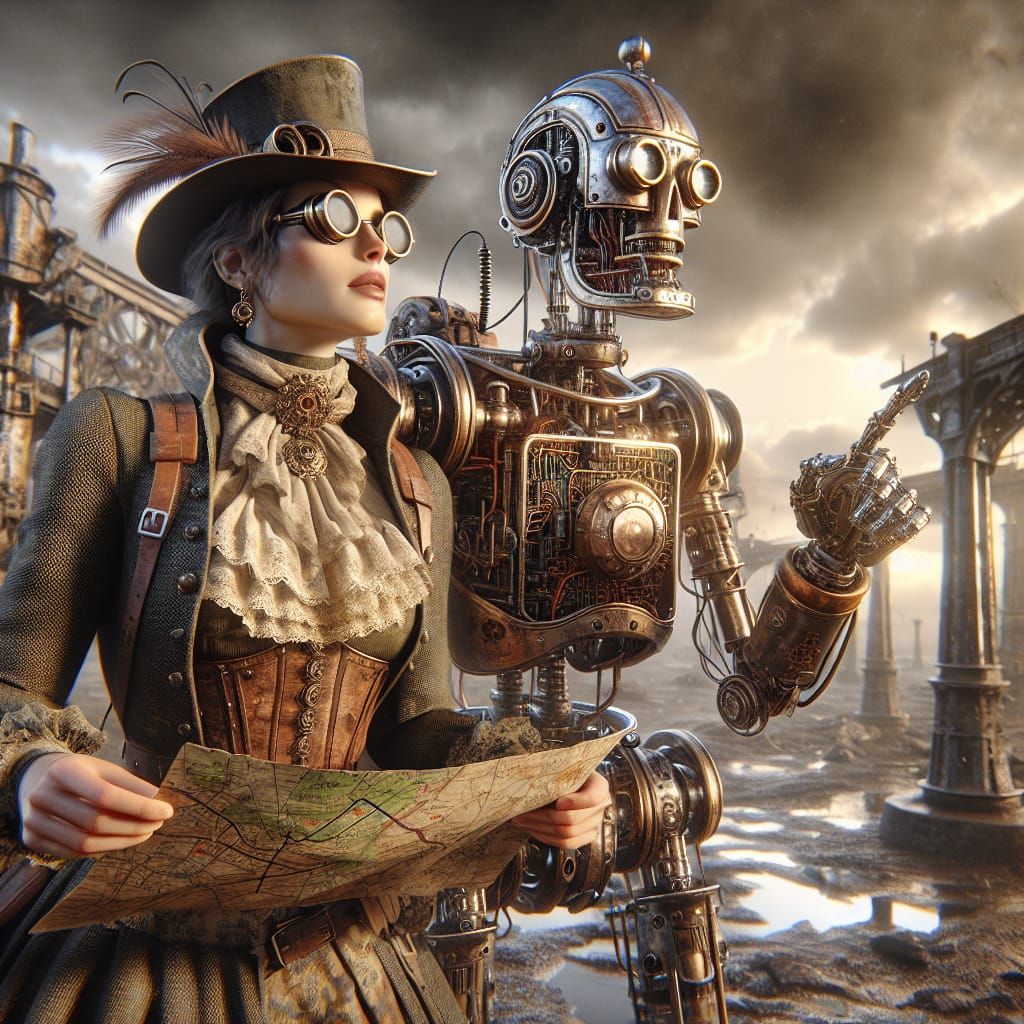 Victorian Steampunk Survivor Embarks on Futuristic Quest