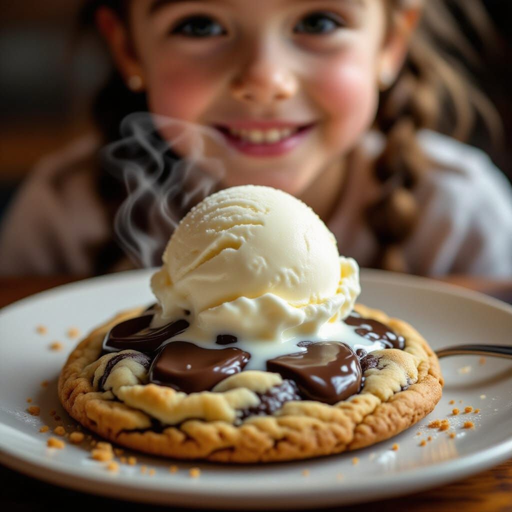 Fresh Cookie with Ice Cream in Cinematic Detail