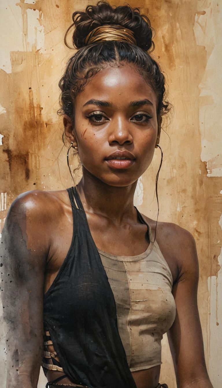 Ebony Beauty in Cinematic Oil and Watercolor