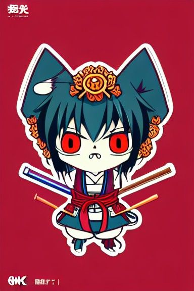Samurai Cat Sticker in Manga Style