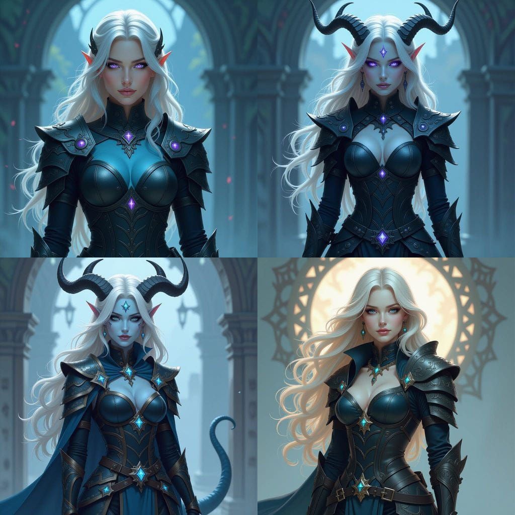 Striking Blue-Skinned Demoness with Flowing Blonde Hair