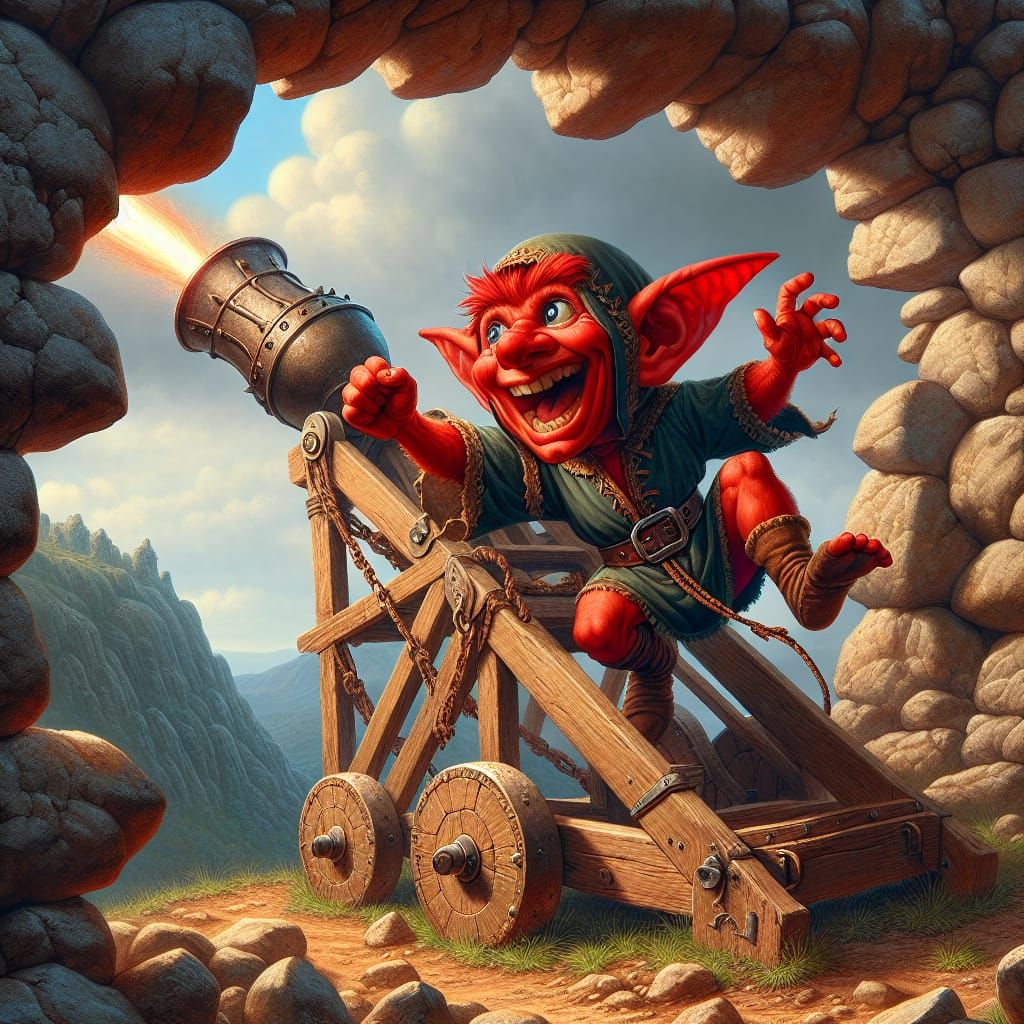Goblin Trebuchet Launch: Photorealistic Fantasy Art