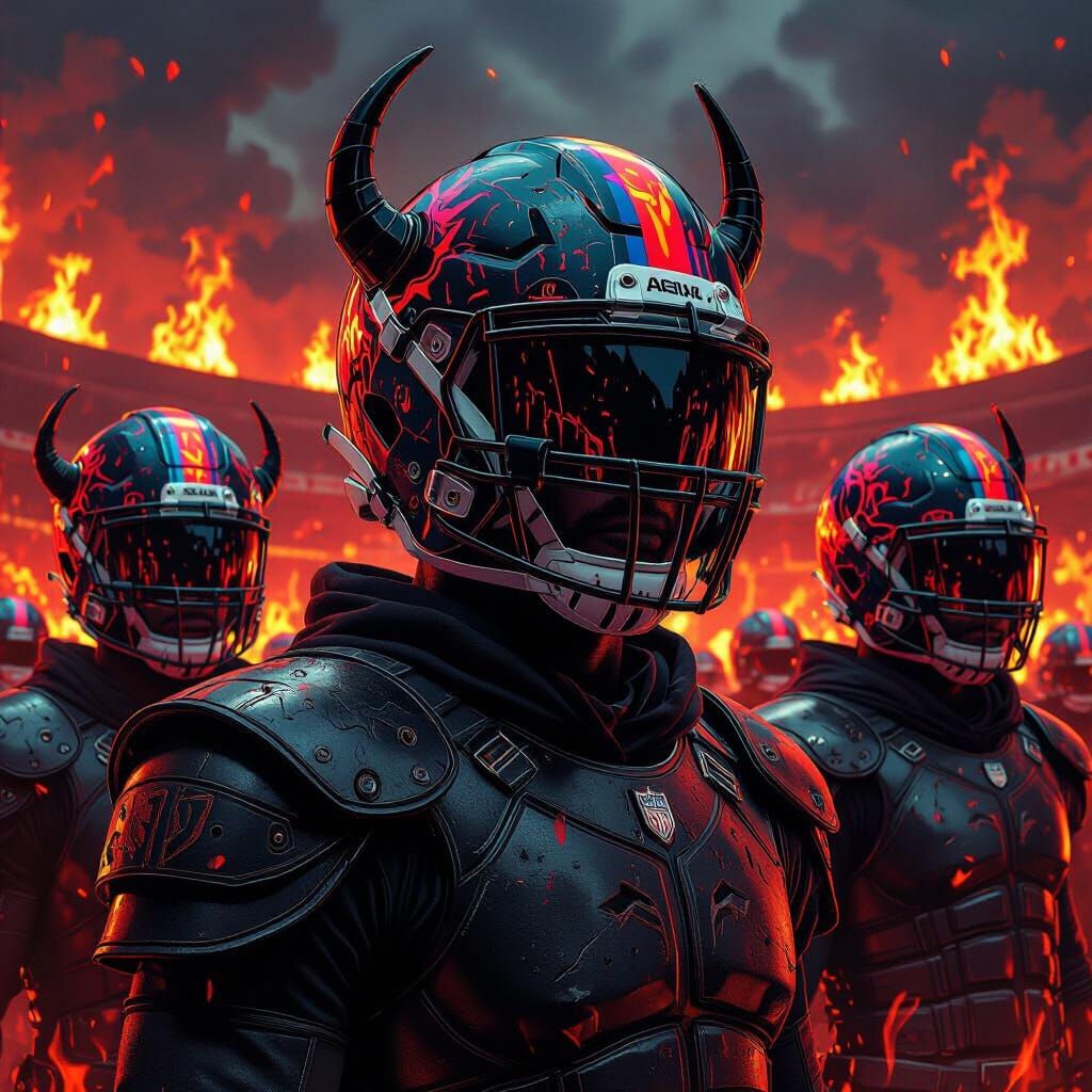 Demonic Football Players in Hellish Stadium: Dark Fantasy Po...