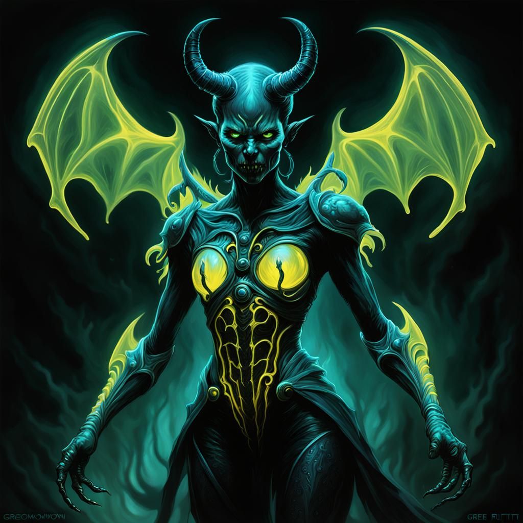 Bioluminescent Devil Figure in Sinister Style