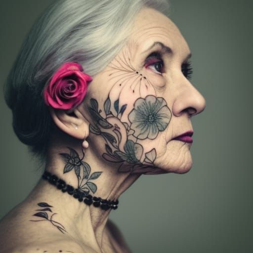 Floral Tattooed Woman in Influencer Fashion