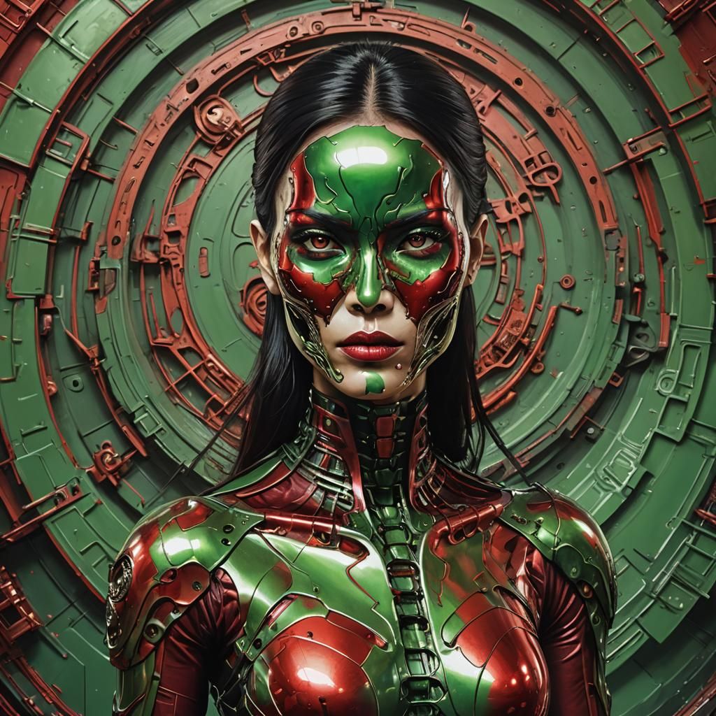 Beautiful Asian Android with Red Planet