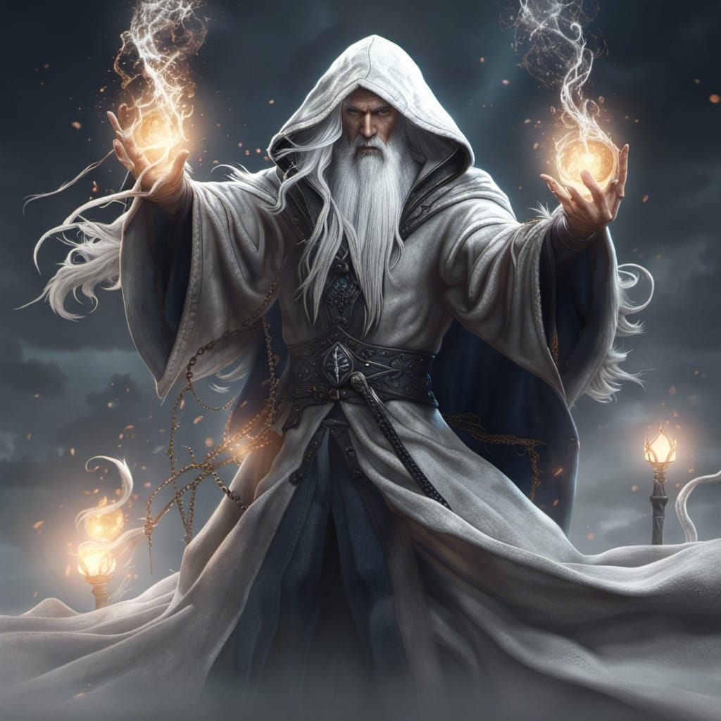 Hooded Wizard Casting Spell in Detailed Matte Painting