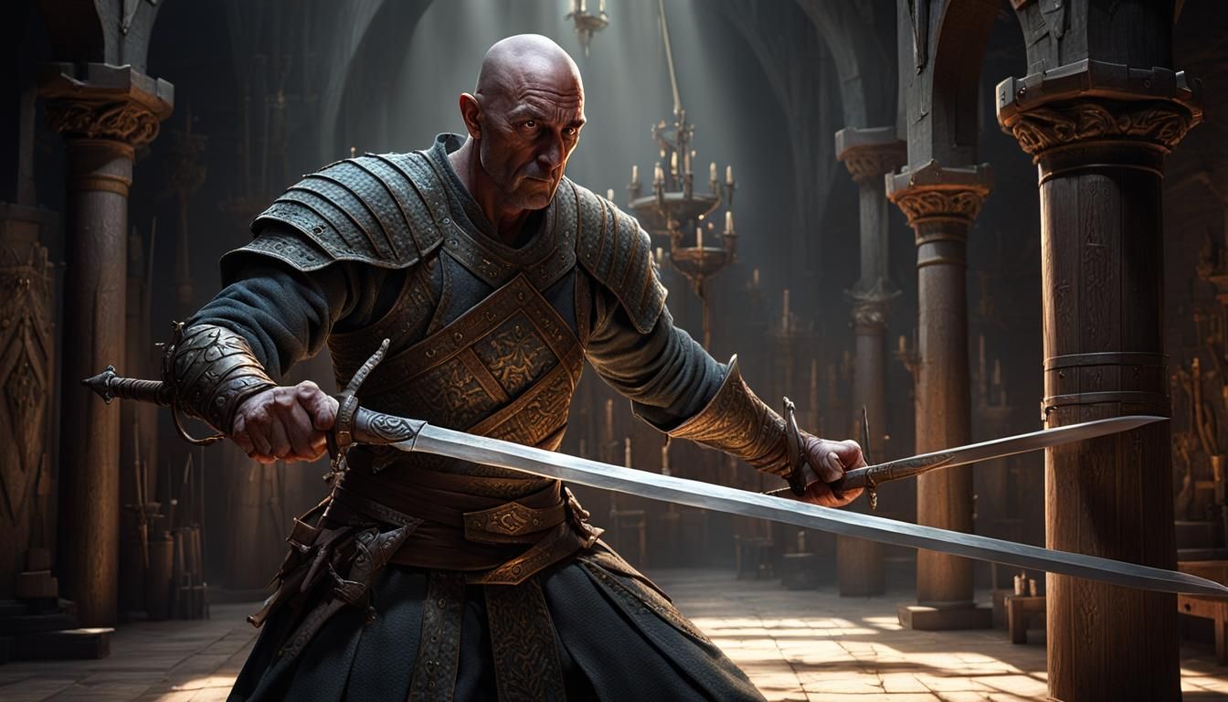 Medieval Sword Trainer in Dark Fantasy Style