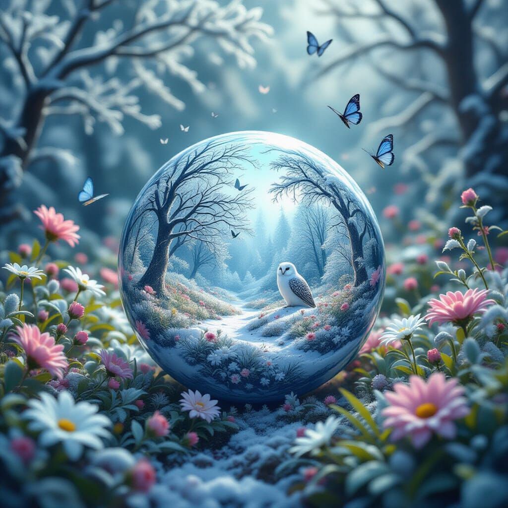 Winter Wonderland Sphere in Summer Garden