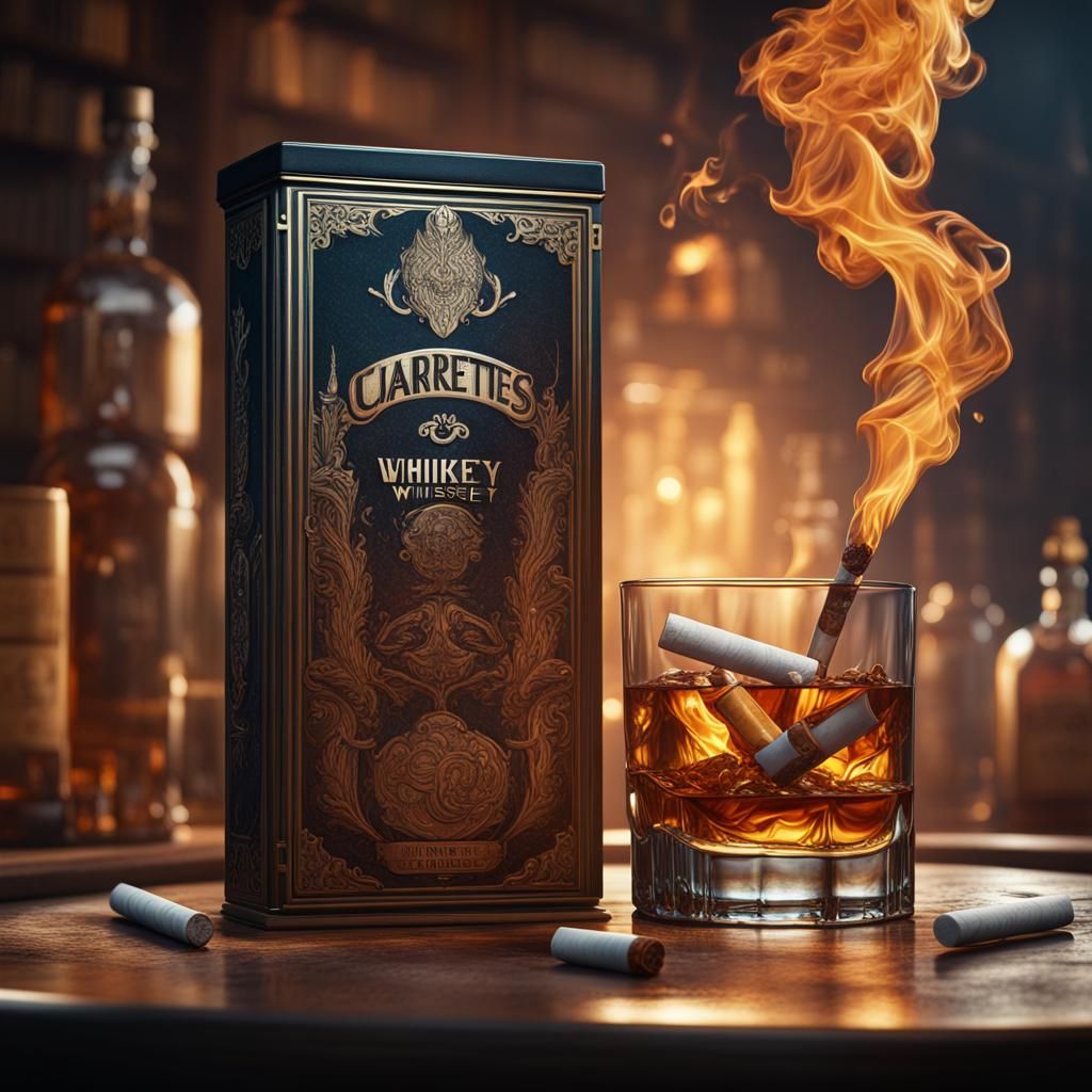 Cigarettes and Whiskey in Detailed Matte Painting