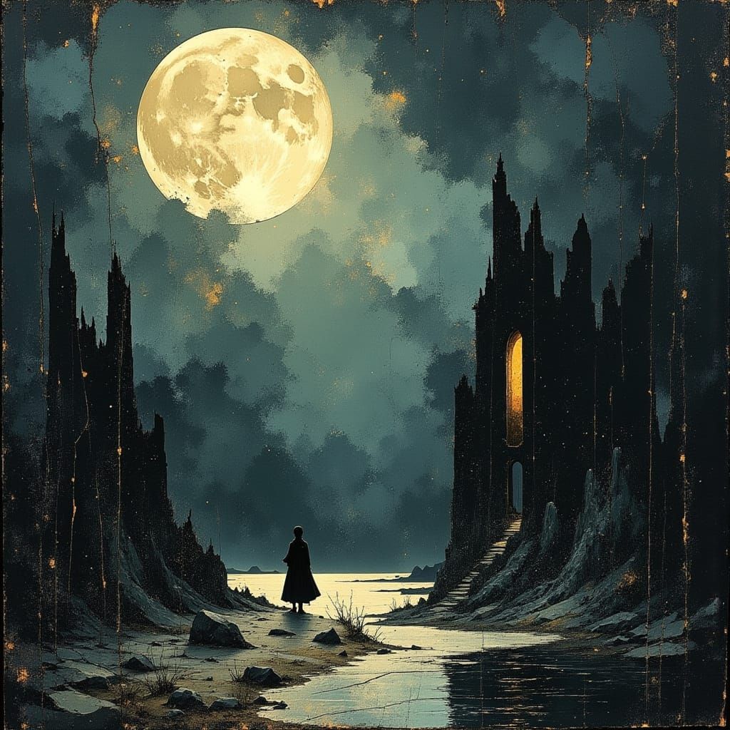 Eerie Gothic Ruins Under Full Moon